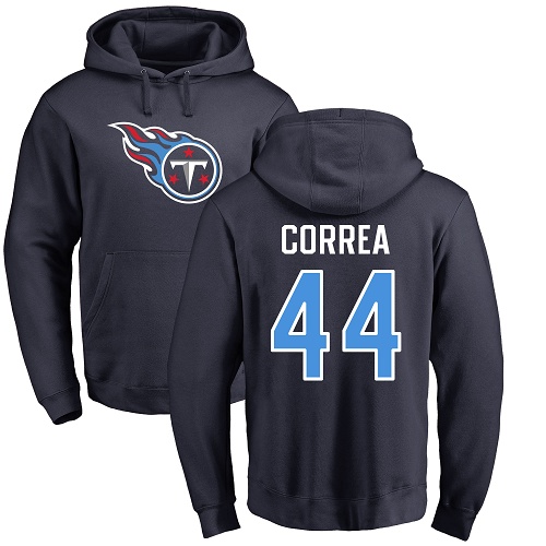 Tennessee Titans Men Navy Blue Kamalei Correa Name and Number Logo NFL Football #44 Pullover Hoodie Sweatshirts->nfl t-shirts->Sports Accessory